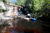 The mudstone was full of fossils - we thought we were sorted when the river opened out to this pool and we inflated the boats.